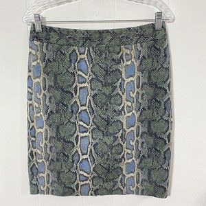 Ann Taylor LOFT Blue Green SNAKESKIN 4 Skirt Cotton Blend Print Pencil Stretch